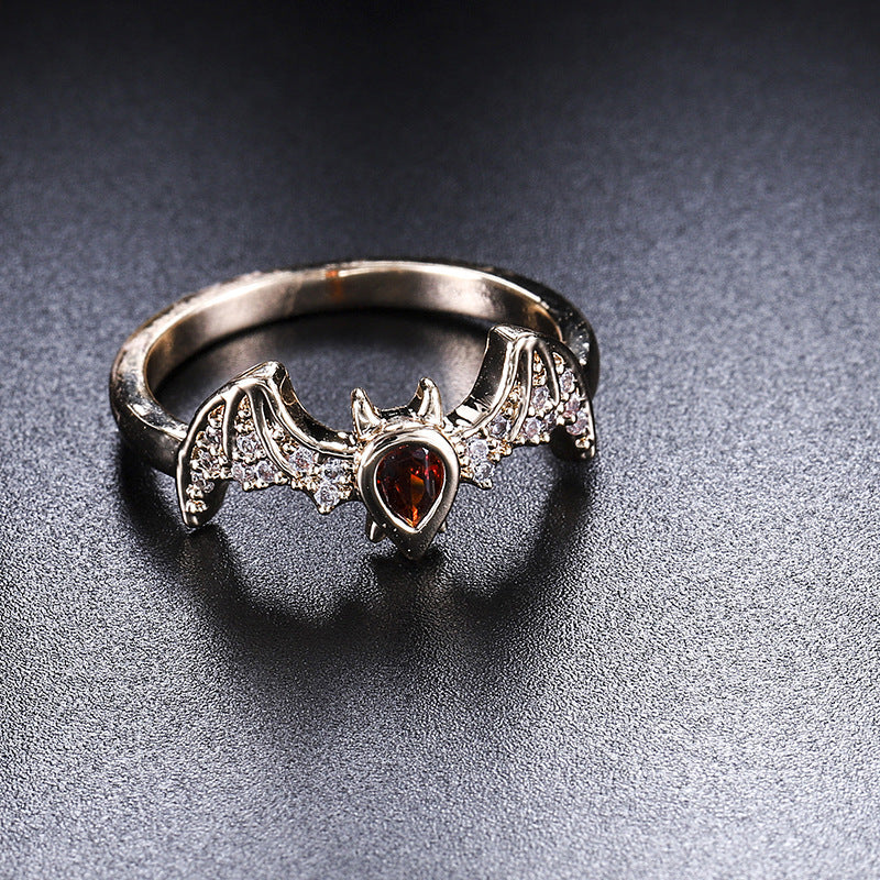 Copper Inlay Zircon Bat Animal Ring