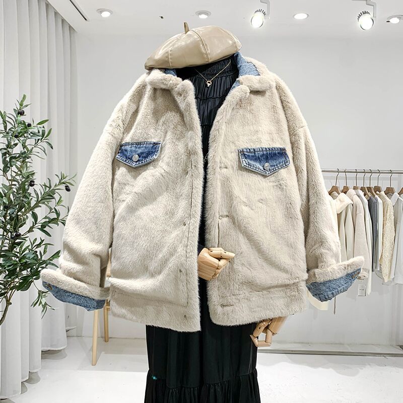 Denim Coat Women's Loose Lambswool Casual All-matching